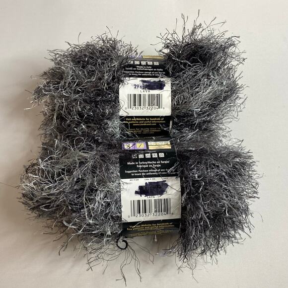Lion Brand Fun Fur Yarn Gray Black Lava Eyelash Color #204 Lot of 2 Skeins NWT - Picture 3 of 7